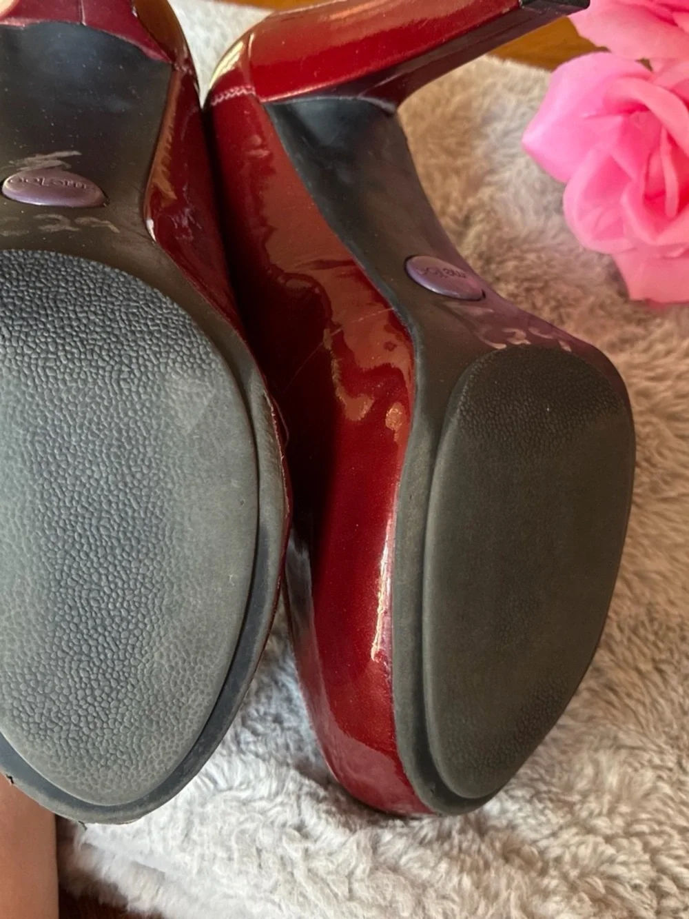 me too Burgundy Patent Platform Heels